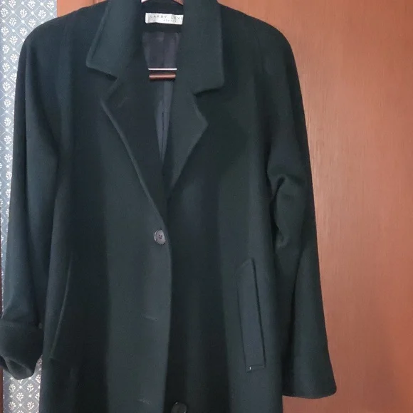 VTG Green Larry Levine Long Wool Coat Petite Size 4 Gorgeous - Picture 3 of 11